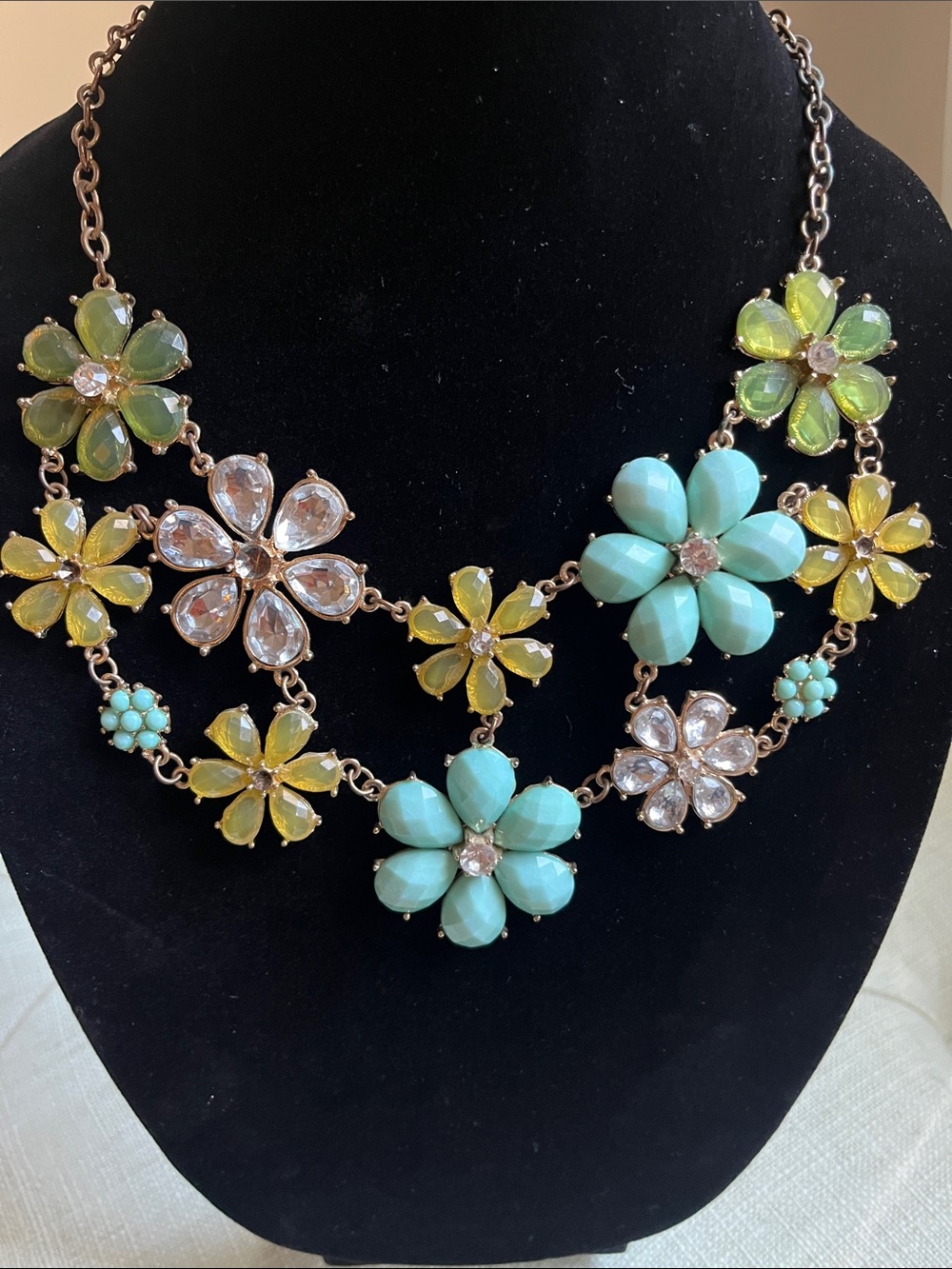 Floral Statement Necklace in Turquoise, Yellow & Clear - Picture 2 of 6
